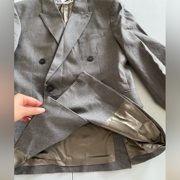 Zara Taupe Gray Double Breasted Wool Blazer Coat ZW Collection NWT - Picture 16 of 16